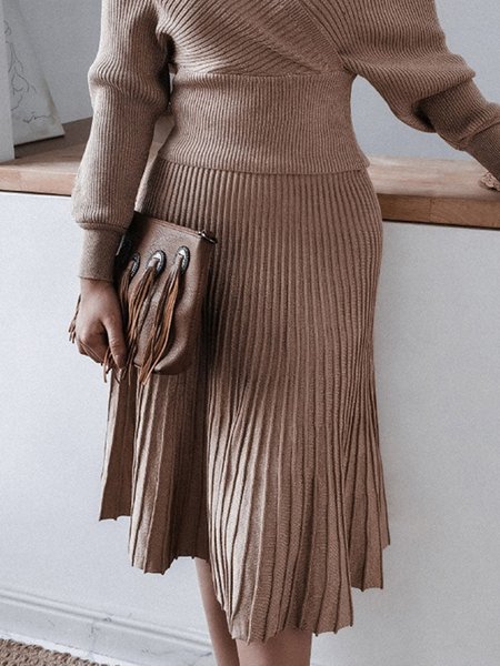 

A-Line Plain Elegant Loose Skirt, Brown, Skirts
