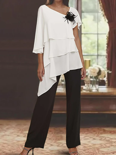 

Party Others Plain Two-Piece Set With No, White, Suit Set