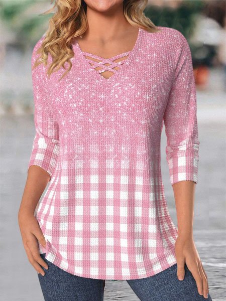 

Cross Loose Casual Knitted T-Shirt, Pink, T-Shirts