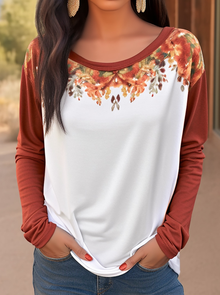 

Casual Regular Fit Crew Neck Leaf T-Shirt, Caramel, T-Shirts