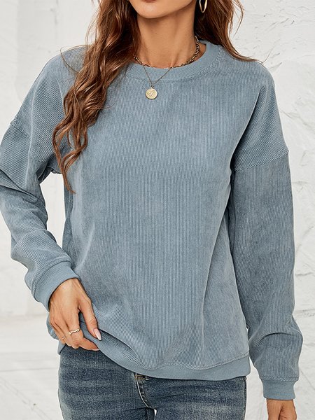 

Crew Neck Cotton-Blend Loose Casual Sweatshirt, Blue, Sweatshirts & Hoodies