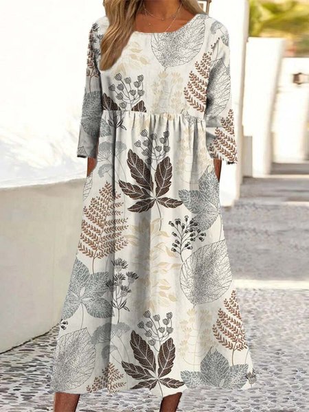 

Loose Crew Neck Floral Casual Dress, Off white, Dresses