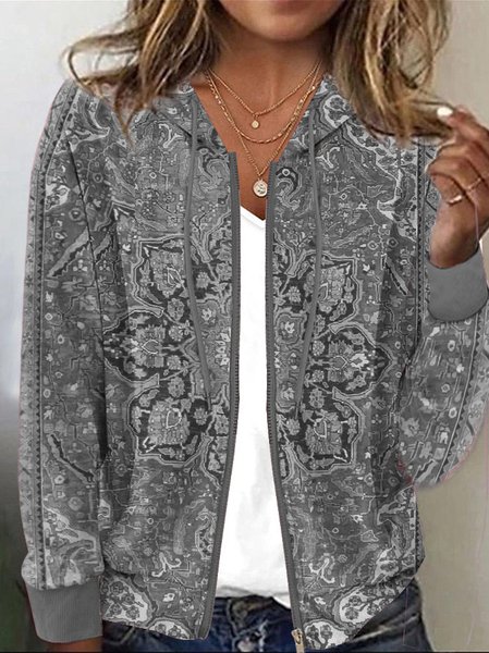 

Ethnic Loose Hoodie Casual Jacket, Gray, Jackets