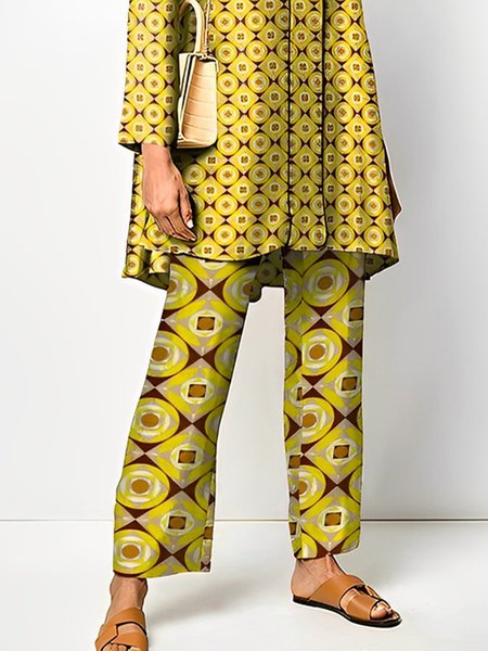 

Plus Size Loose Geometric Urban Straight Pants, Yellow, Plus Pants
