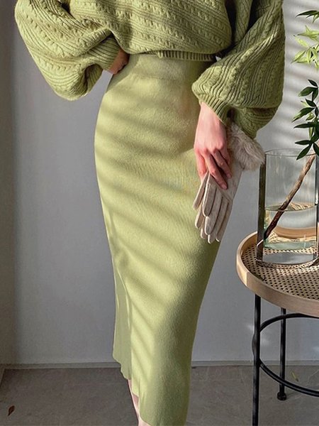 

Elegant Plain Regular Fit High Waist Skirt, Green, Skirts
