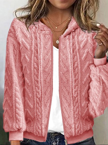 

Fluff/Granular Fleece Fabric Casual Teddy Jacket, Pink, Coats