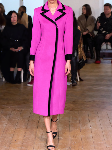 

Regular Fit Urban Lapel Collar Color Block Long Sleeve Mid-long Coat, Rose red, Coats