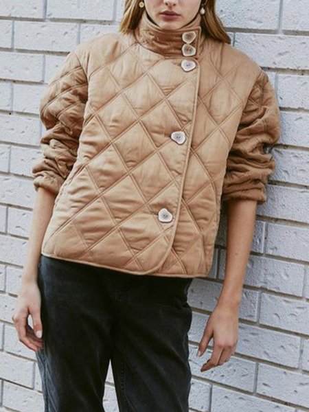 

Plain Turtleneck Urban Padded Jacket, Khaki, Coats