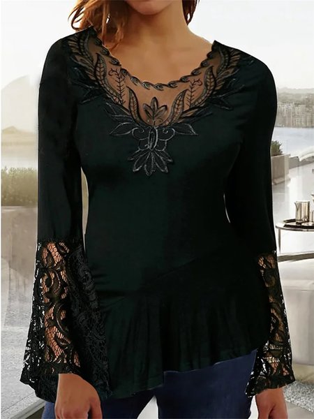 

Lace Elegant Regular Fit Plain Shirt, Black, Shirts & Blouses