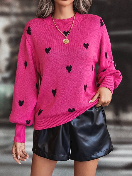 

Striped Crew Neck Wool/Knitting Casual Sweater, Deep pink, Sweaters