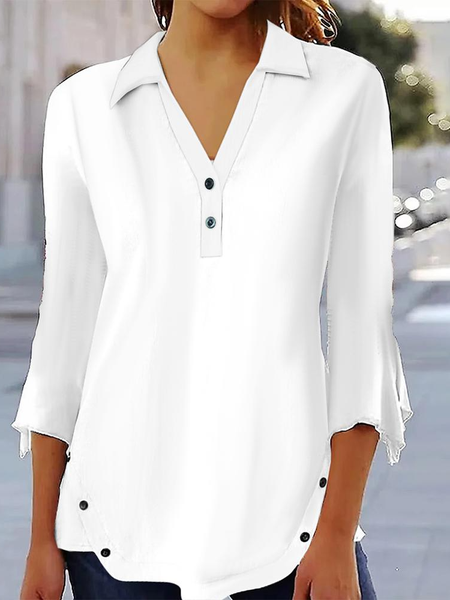

Casual Plain Flare Sleeve Shirt Collar T-Shirt, White, T-Shirts