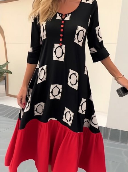 

Casual Crew Neck Regular Fit Dress, Black, Dresses