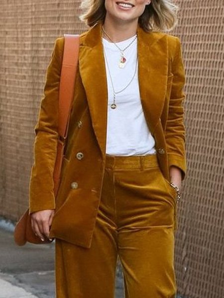 

Plain Regular Fit Urban Lapel Collar Blazer, Brown, Blazers