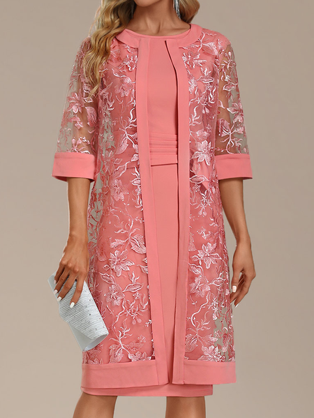 

Plain Regular Fit Elegant Two-Piece Set, Pink, Party Dresses