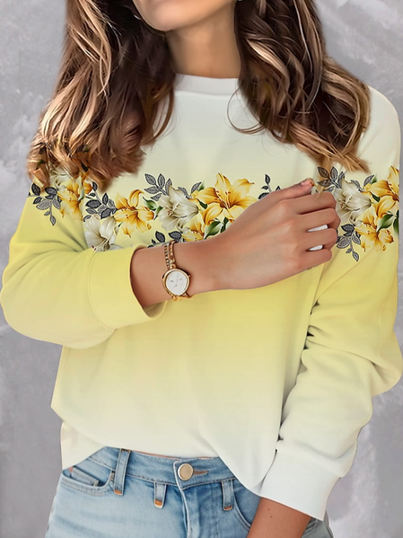 

Casual Loose Floral Crew Neck Sweatshirt, Yellow, Sweatshirts & Hoodies