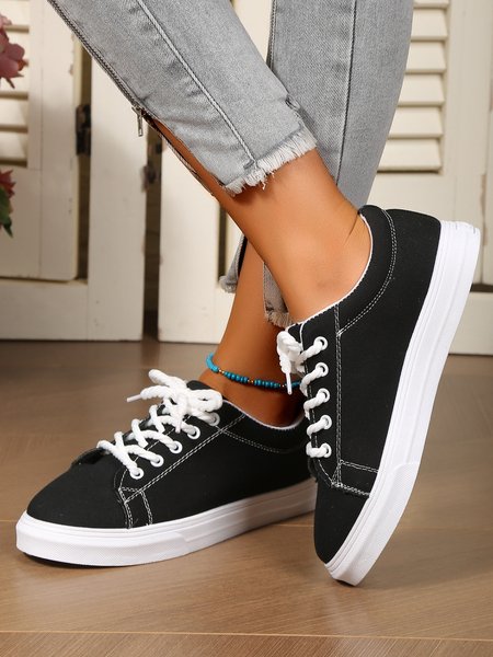 

Women Minimalist Black Casual Lace-Up Canvas Shoes, Sneakers