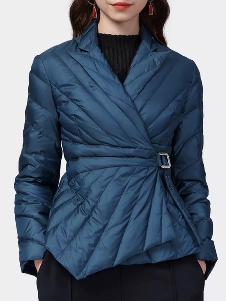 

Plain Urban Regular Fit Lapel Collar Padded Jacket, Blue, Coats