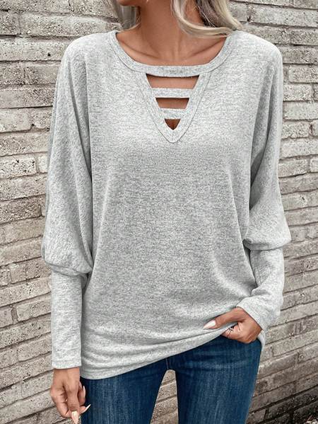 

Casual V Neck Batwing Sleeve Sweatshirt, Light gray, Sweatshirts & Hoodies