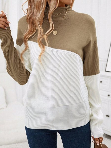 

Contrast Stitching Casual Sweater, Khaki, Sweaters