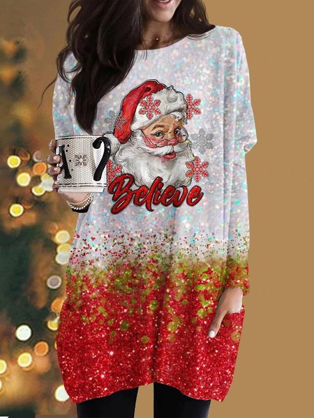 

Casual Santa Claus Crew Neck Dress, Red, Dresses