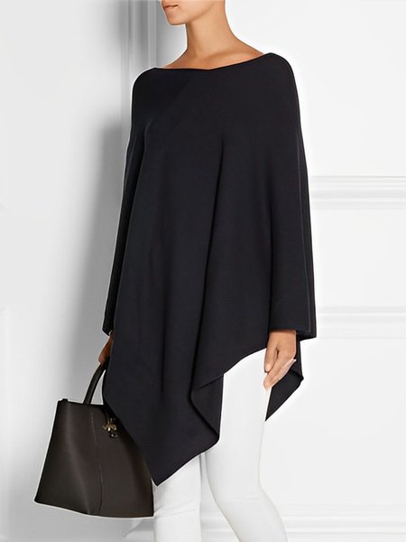 

Crew Neck Simple Loose Plain Casual Shirt, Black, Blouses and Shirts