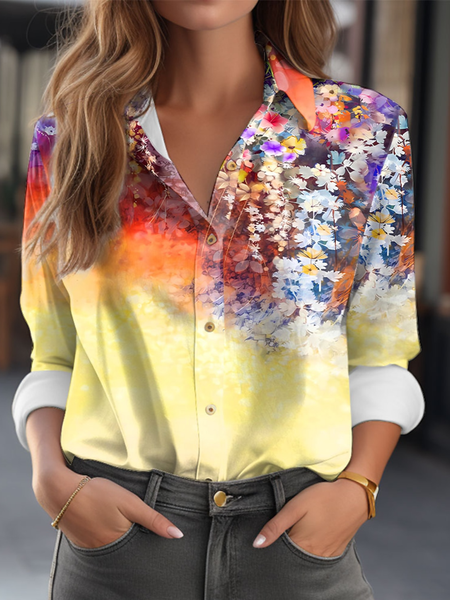 

Shirt Collar Casual Floral Blouse, Yellow, Shirts & Blouses