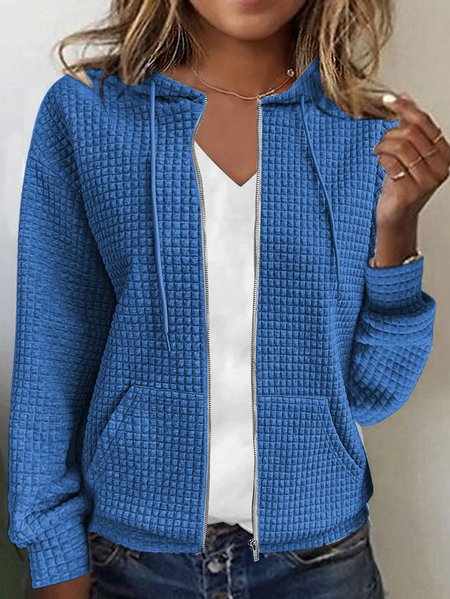 

Hoodie Zipper Plain Casual Jacket, Blue, Coats