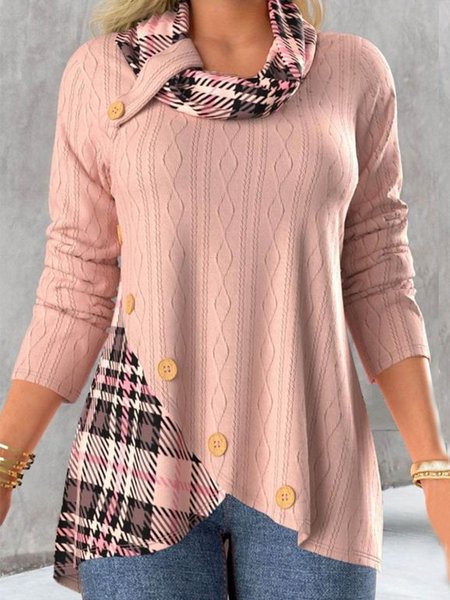 

Buttoned Half Turtleneck Cotton-Blend Casual Sweatshirt, Pink, Sweatshirts & Hoodies