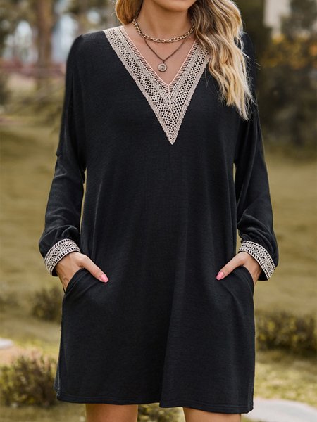 

Lace Plain Casual Dress, Black, Dresses