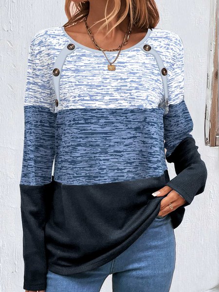 

Casual Buttoned Crew Neck Sweatshirt, Blue, Sweatshirts & Hoodies