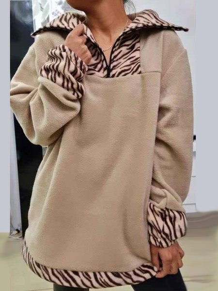 

Zebra Casual Zipper Mid-long Sweatshirt, Khaki, Sweatshirts & Hoodies