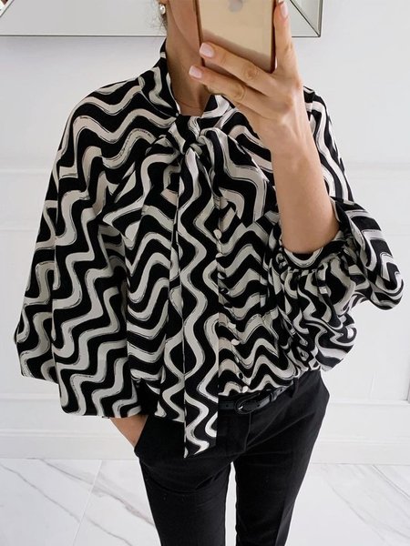 

Urban Geometric Long Sleeve Loose Blouse, Black, Blouses and Shirts