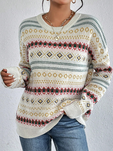 

Yarn/Wool Yarn Casual Loose Sweater, Off white, Sweaters