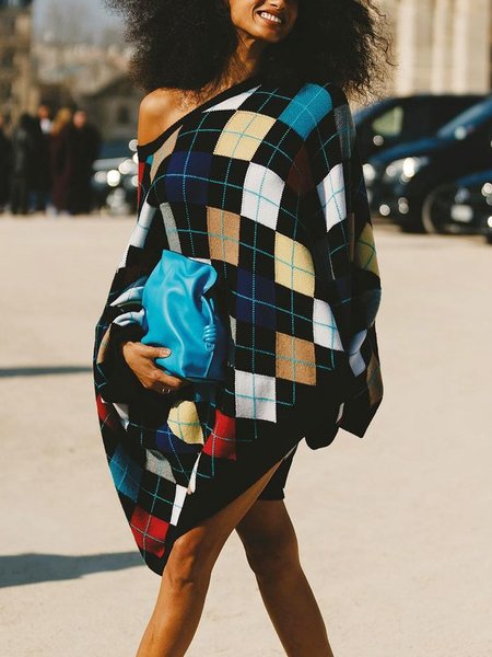 

Loose Urban Plaid Mini Dress With No Belt, As picture, Mini Dresses