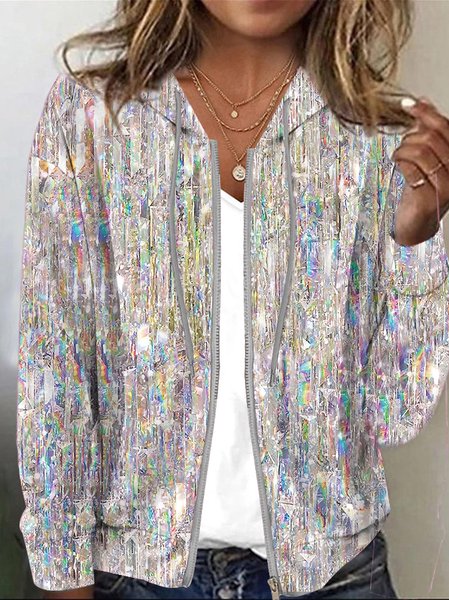 

Casual Knitted Loose Ombre Jacket, Silver, Jackets