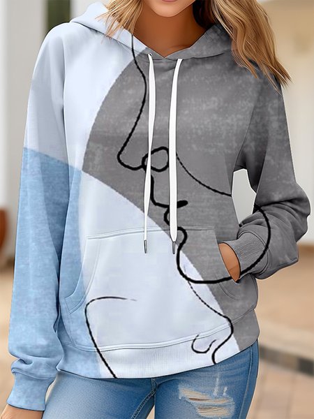 

Face Split Joint Casual Hoodie, Blue, Sweatshirts & Hoodies