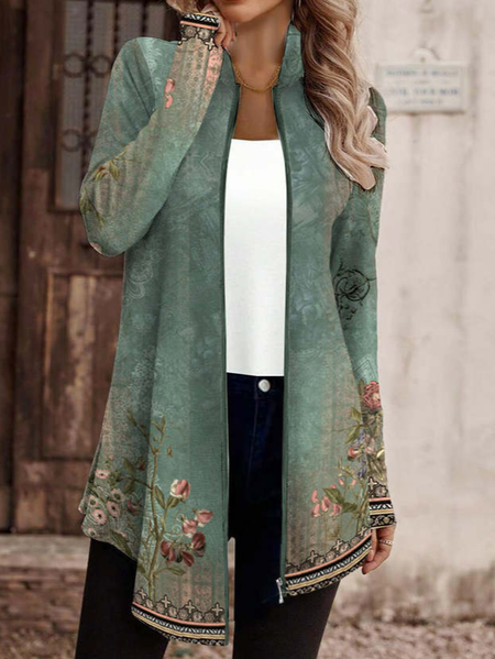 

Loose Hoodie Casual Nationality/Ethnic Jacket, Green, Jackets& Coats