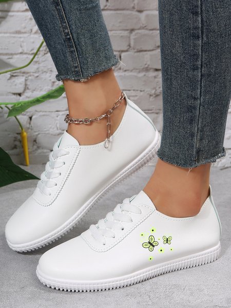 

Women's Minimalist White Butterfly Lace-Up Skate Shoes, Sneakers