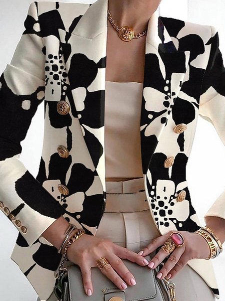 

Regular Fit Buttoned Lapel Collar Floral Urban Blazer, Off white, Blazers