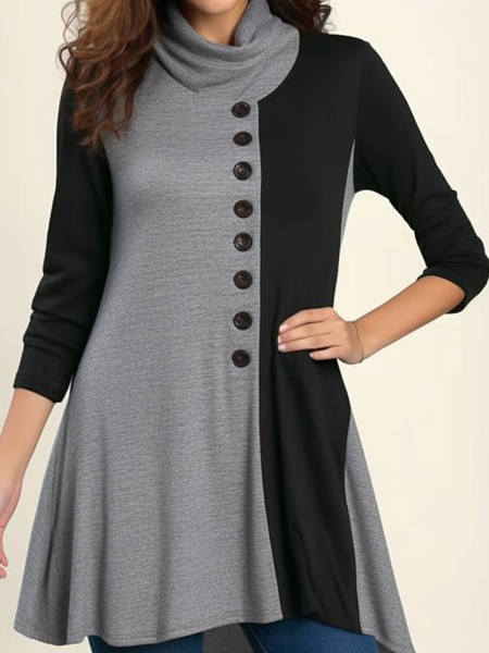 

Turtleneck Regular Fit Casual Shirt, Gray, Shirts & Blouses