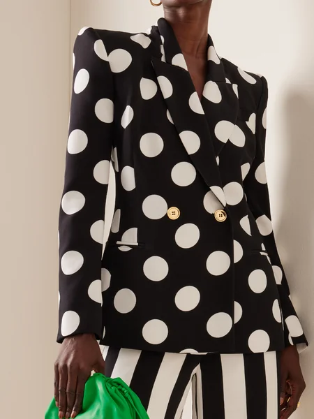

Polka Dots Shawl Collar Urban Regular Fit Blazer, Black-white, Blazers