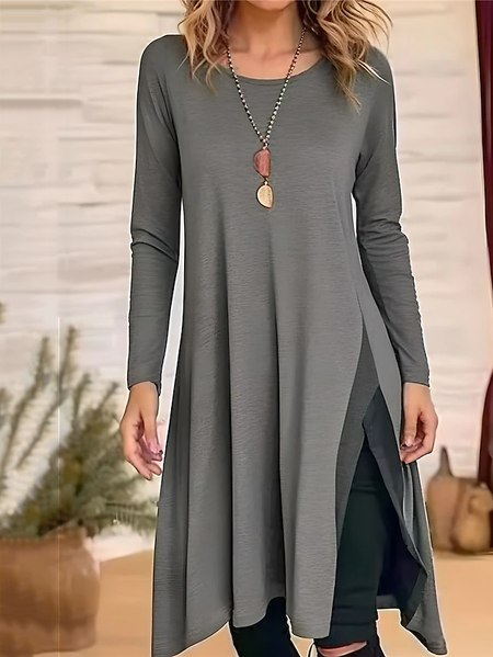 

Contrast Stitching Casual Crew Neck Knitted Dress, Gray, Dresses