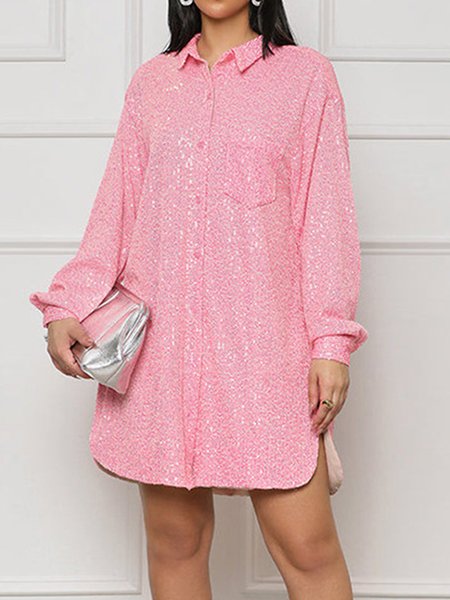 

Shirt Collar Casual Dress With No, Pink, Dresses