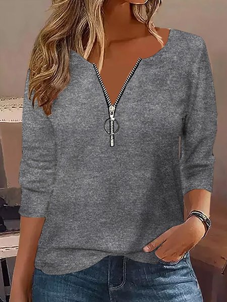

Women Plain Crew Neck Casual Long Sleeve T-shirt, Gray, Tees & T-shirts
