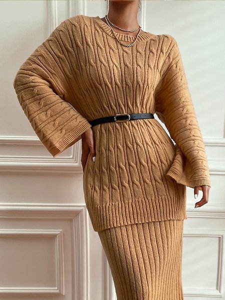 

Regular Fit Urban Long Sleeve Plain Sweater, Brown, Pullovers