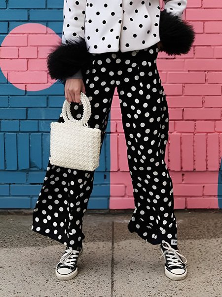 

Regular Fit Polka Dots Urban Fashion Pants, Black, Pants