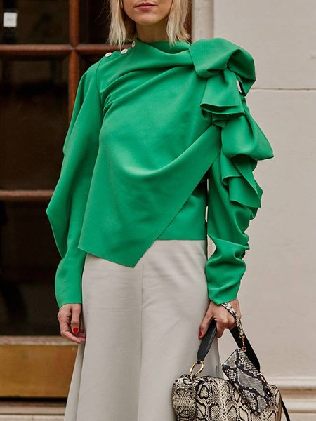 

Long Sleeve Plain Loose Urban Shirt, Green, Blouses and Shirts