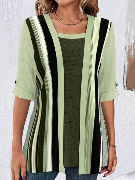 

Crew Neck Casual Split Joint Shirt, Green, Shirts & Blouses