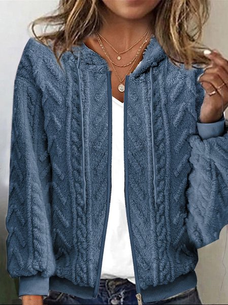 

Fluff/Granular Fleece Fabric Casual Teddy Jacket, Blue, Coats