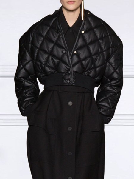 

Plain Urban V Neck Long Sleeve Padded Jacket, Black, Coats